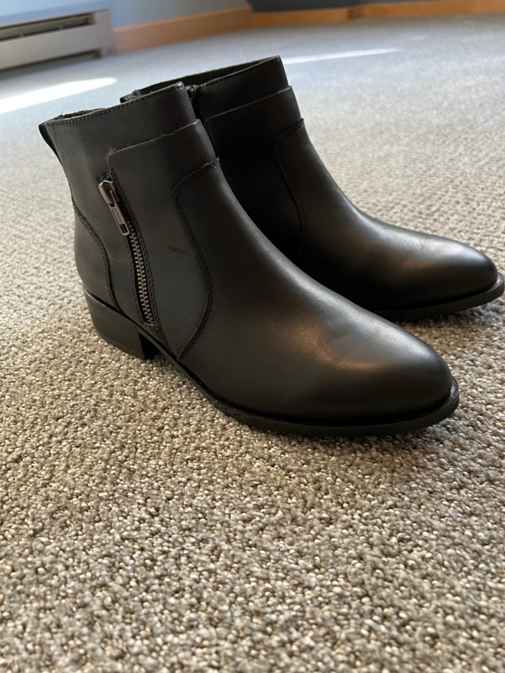 Crown Vintage Black Leather Side-Zip Ankle Booties